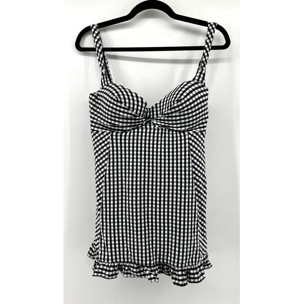 Coco Rave Checkered One-Piece Swim Dress Swimsuit M/L 34/36D Black White